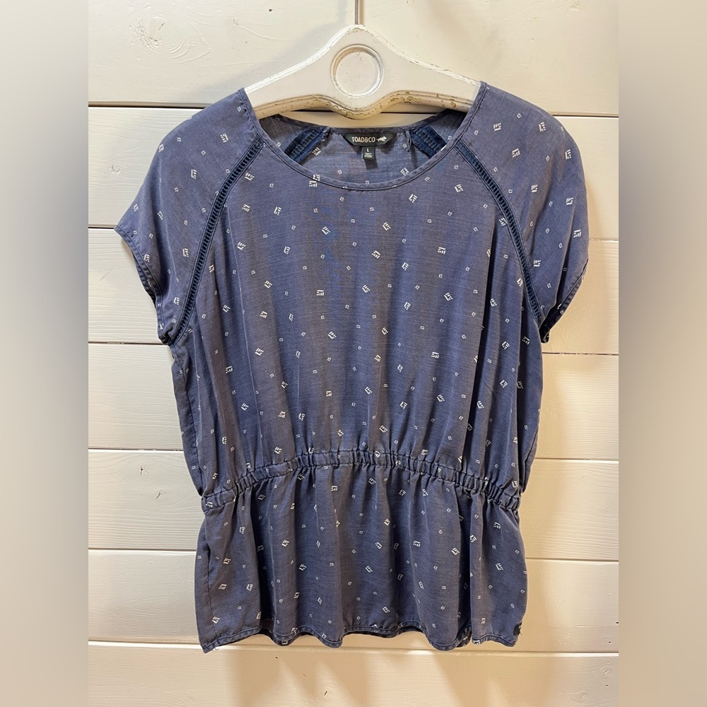TOAD&CO Blue Printed Peplum Top – Size L